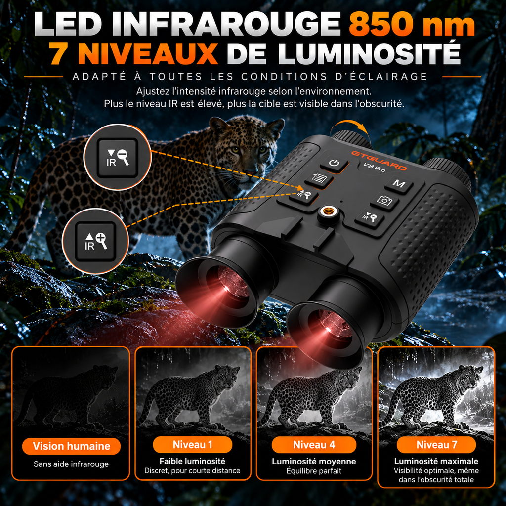 Jumelles de Vision Nocturne V6 PRO – Infrarouge 300 m, 4K & Télémètre
