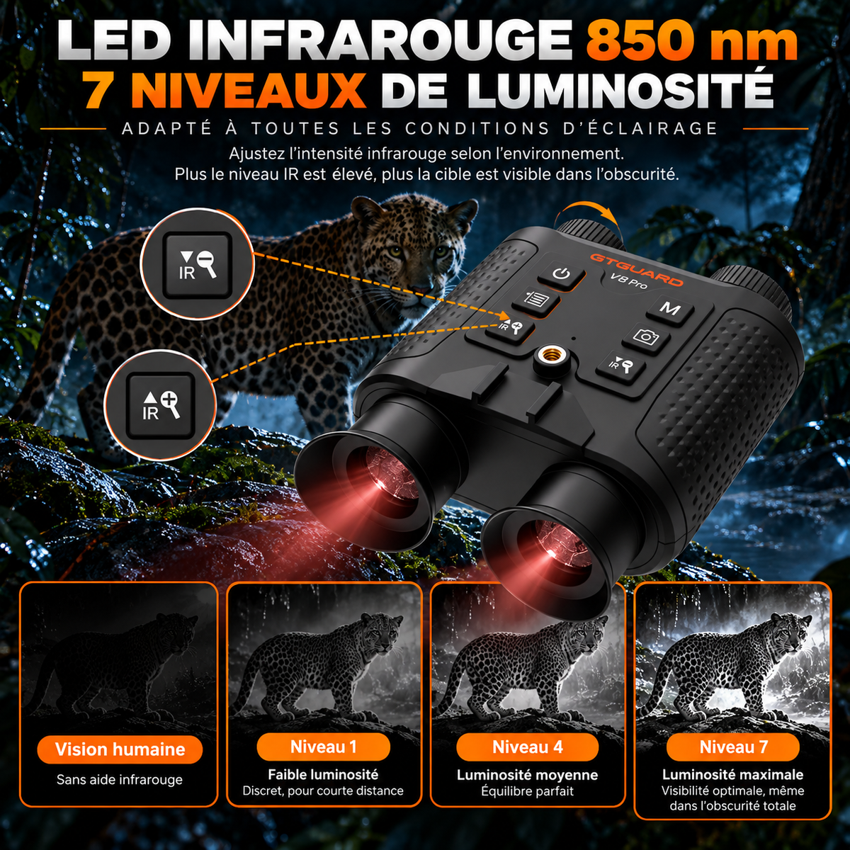 Jumelles de Vision Nocturne V6 PRO – Infrarouge 300 m, 4K & Télémètre