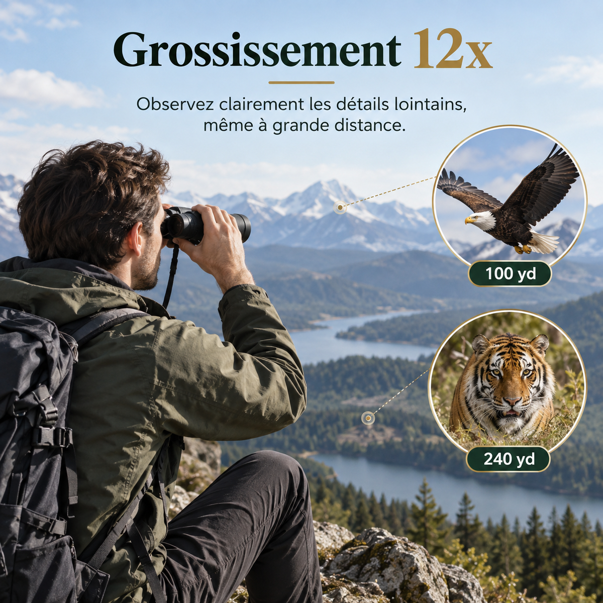 Jumelles d'observation 12×50 – Grand format