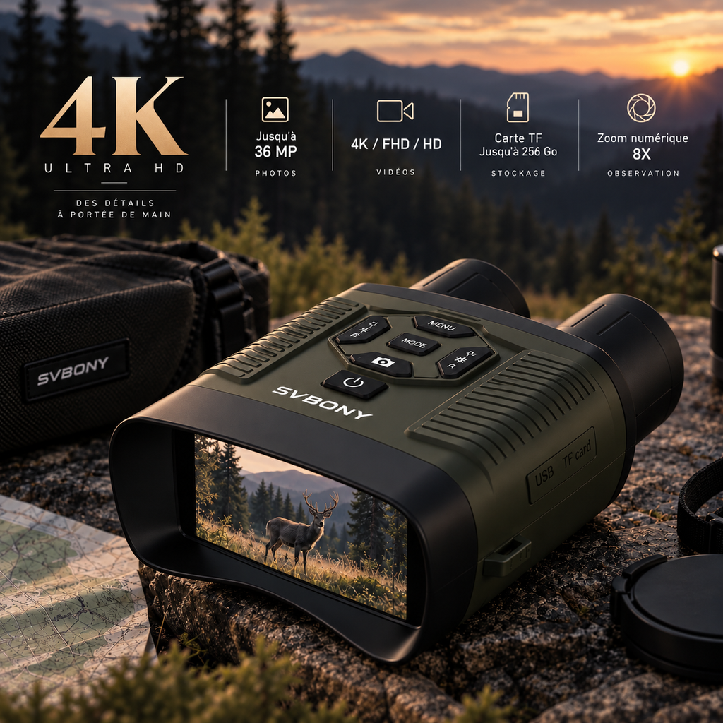 Jumelles de Vision Nocturne SVBONY 4K SX31 – Infrarouge 300 m & Zoom 8×