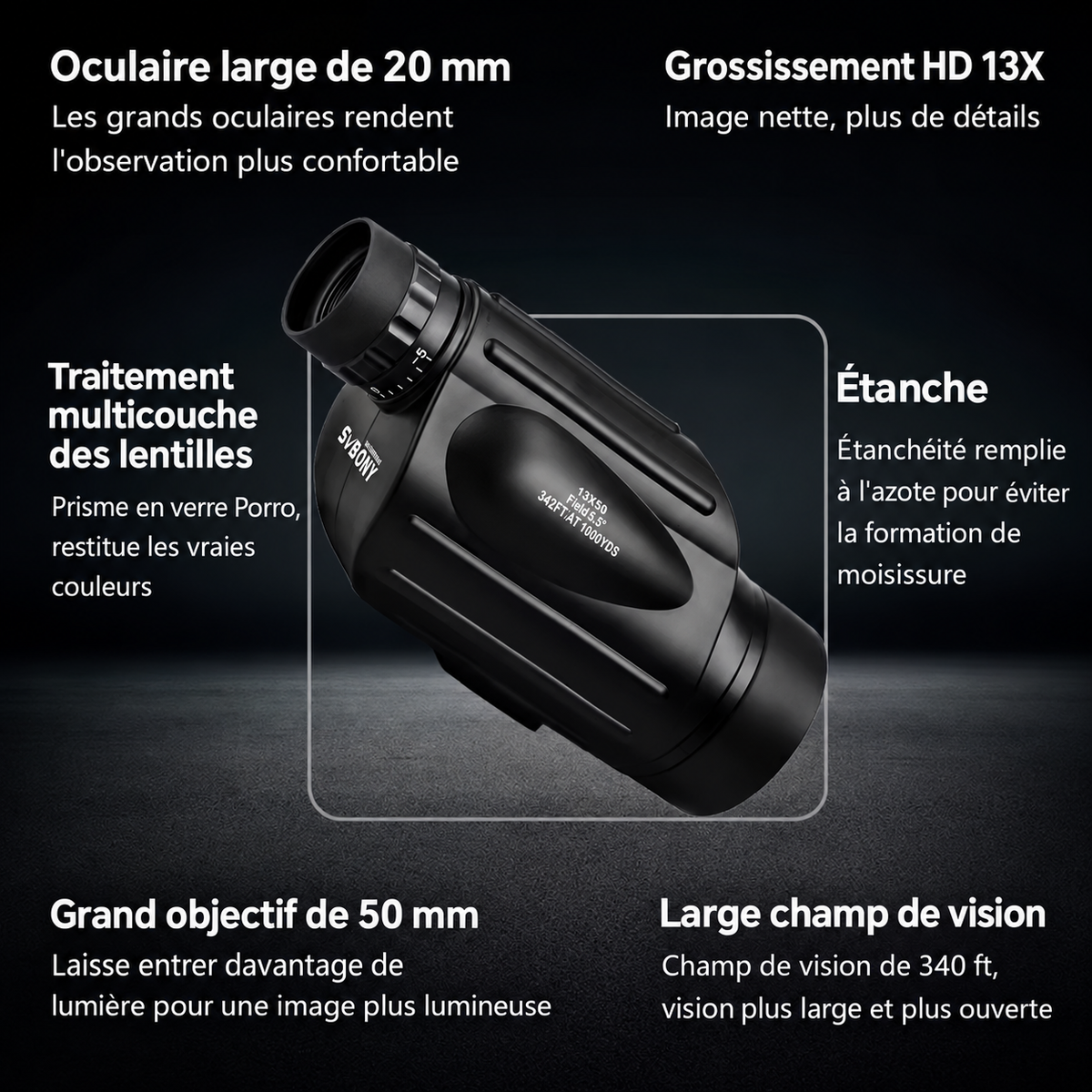 Longue-Vue Monoculaire SV49 13×50 – Zoom Réglable & Optique Multicouche