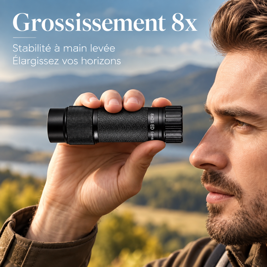 Jumelle Monoculaire Compact 8×25 – Corps Métallique & Optique Multicouche
