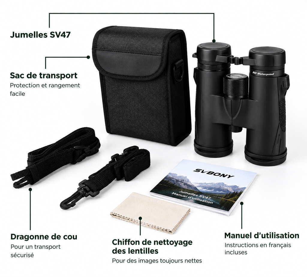 Jumelles d’Observation SV47 10×42 – Étanchéité IPX7 & Longue Portée