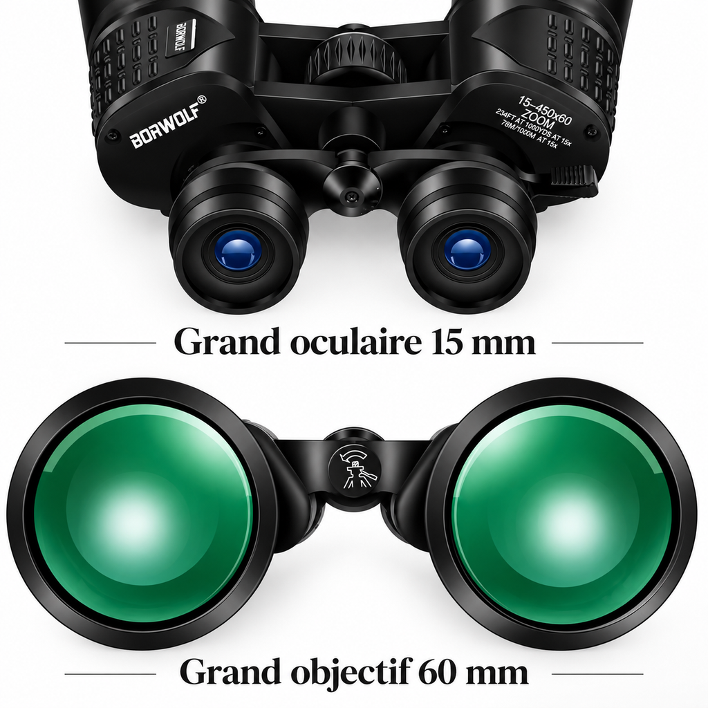 Jumelles d’Observation Vision Nocturne 15–450×60 – Zoom Réglable & Prismes BAK4
