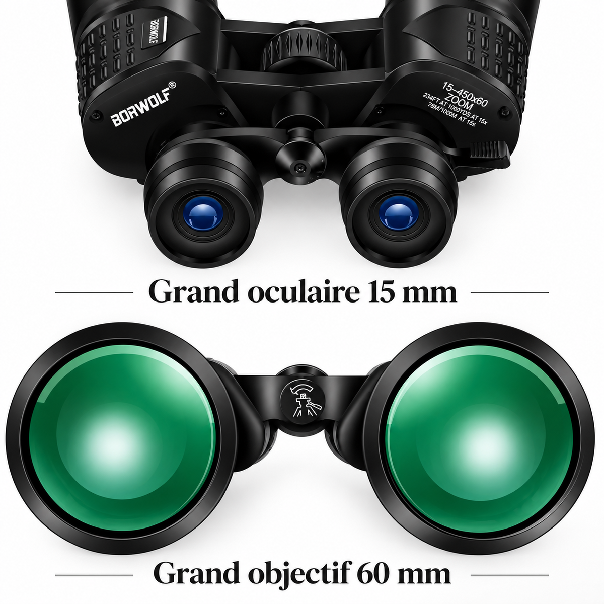 Jumelles d’Observation Vision Nocturne 15–450×60 – Zoom Réglable & Prismes BAK4